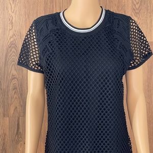 Verve Ami Black Crochet Mesh Overlay Top